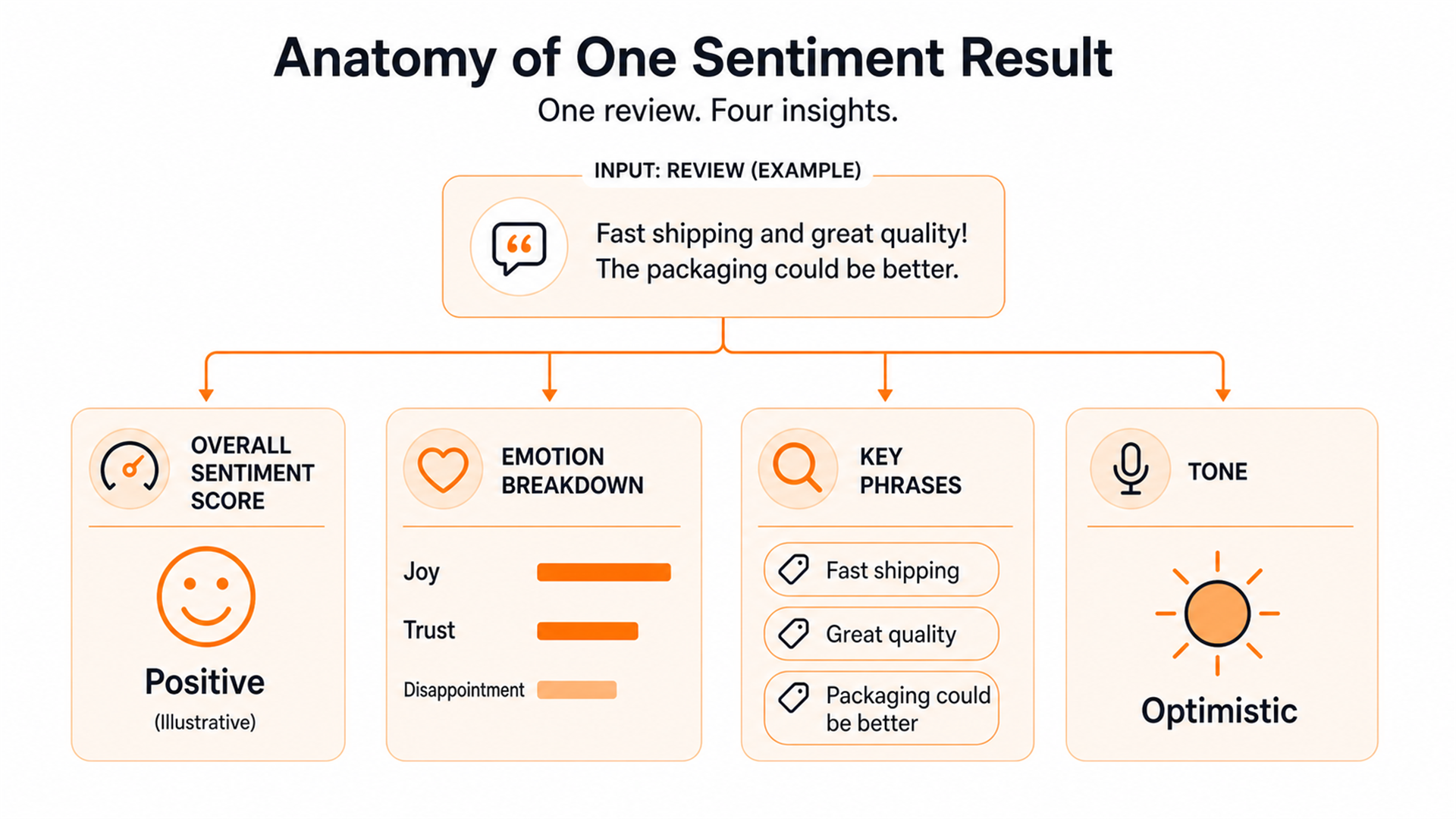 Diagram showing the main outputs of a sentiment analysis result.